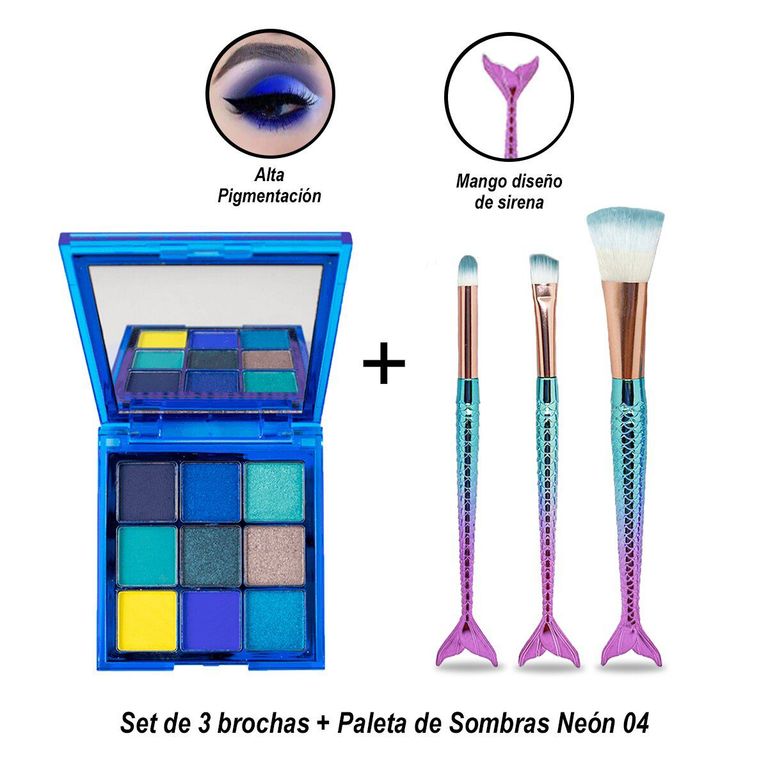 Set de 3 brochas + Paleta de Sombras Neón 04