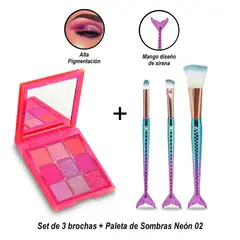 GENERICO - Set de 3 brochas + Paleta de Sombras Neón 02