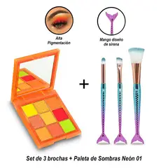 GENERICO - Set de 3 brochas + Paleta de Sombras Neón 01