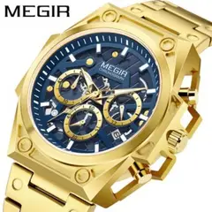 MEGIR - Reloj Acero Dorado y Azul MEG-57_.