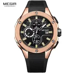 MEGIR - Reloj Acero Oro Rosa y Silicona Negro MEG-15