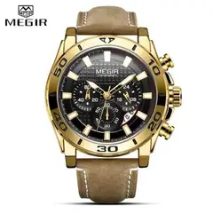 MEGIR - Reloj Acero Dorado y Cuero Marrón MEG-28