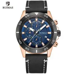 RUIMAS - Reloj Acero Oro Rosa Negro y Cuero Negro RUI-32