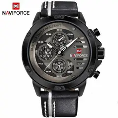 NAVIFORCE - Reloj Acero Negro y Cuero Negro NAV-38