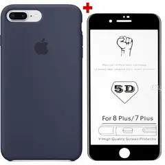 Funda Silicone Case + Vidrio Templado iPhone 8 plus Azul oscuro