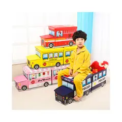 GRETAIL - Caja Organizadora Juguetes Ropa Puff Bus Niños Niñas Multiuso Rojo