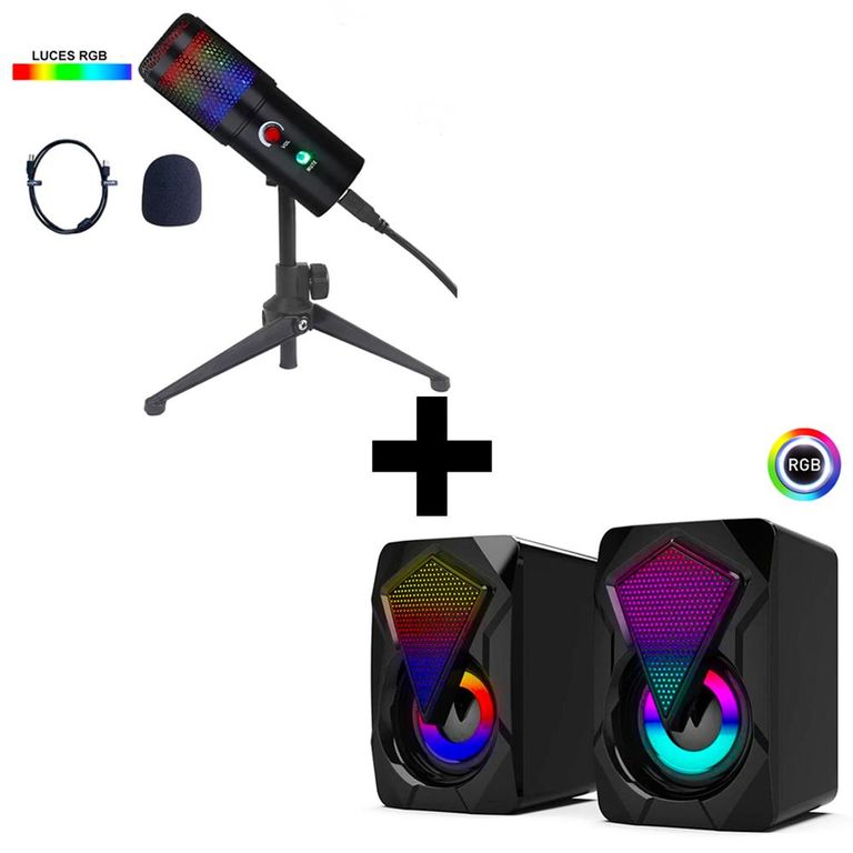 Combo Micrófono de Mesa Black RGB Parlantes