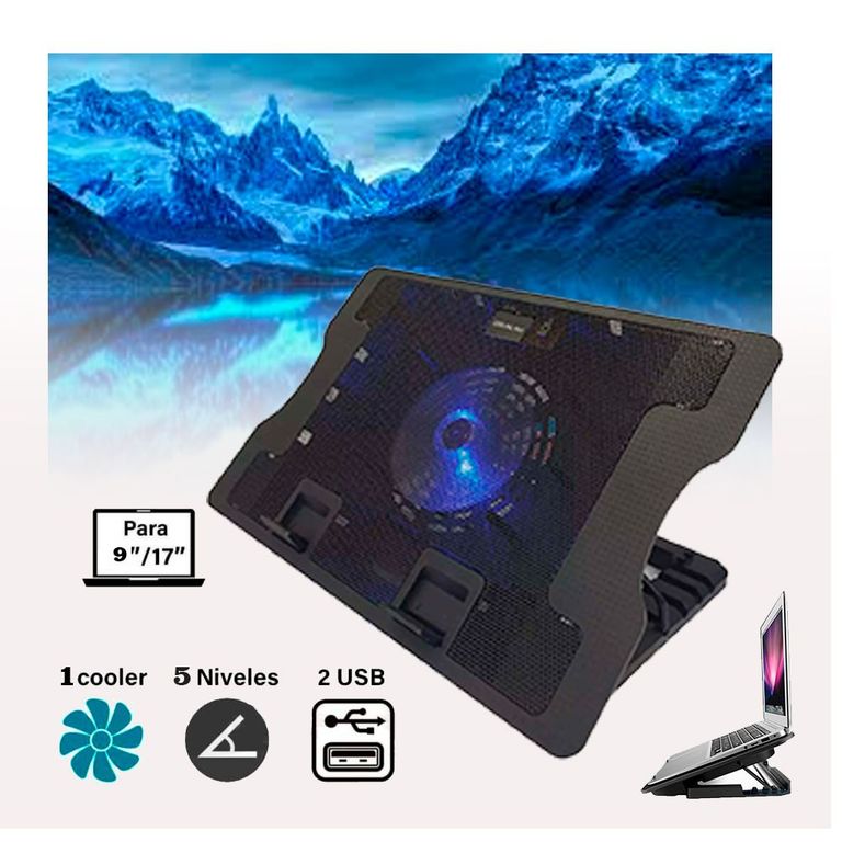 Cooler Ventilador para Laptop Notebook Altura Regulable Soporta hasta 17 Pulgadas