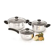 RECORD - Juego de Ollas BasicSet Acero Inoxidable 6 piezas con tapa de vidrio