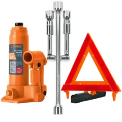 TRUPER - Kit Gata botella 2Tn Triángulo de seguridad Llave de ruedas