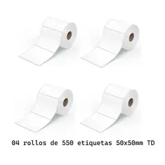 JPSYSTEMS - 04 rollos de 550 etiquetas adhesivas térmico TD 50x50mm