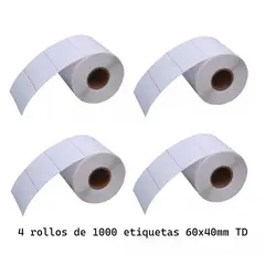 JPSYSTEMS - 4 rollos de 1000 etiquetas adhesivas térmico directo 60x40mm