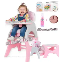 BABY HAPPY - Silla de Comer para Bebe Deluxe con Accesorios Pink Pastel