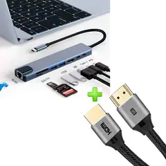 VARIOS - Pack Adaptador 8 en 1 USB C a HDMI 4K, Lan, 2xUSB 3.0 + Cable HDMI 2.1