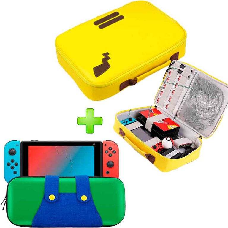 Pack Maleta para Nintendo Switch y Oled Pikachu más Estuche Luigi VA