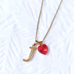 SIFRAH SHOP - Collar Dorado Dije Letra J con Cristal Corazón Rojo y Caja Para Regalo