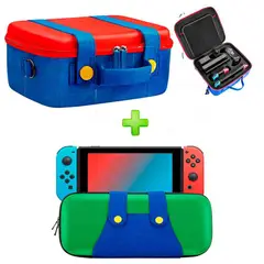 VARIOS - Pack Maleta para Nintendo Switch y Oled RojoAzul más Estuche Luigi VA