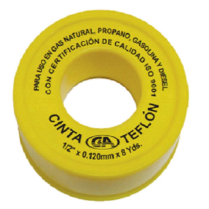 Pack x 10 : Cinta Teflon para Gas 1/2" x 8 Yds x 0.12mm C&A - Amarillo