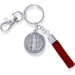 SANTORAL - Llavero Medalla de San Benito con Borla - Rojo