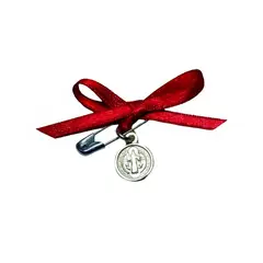 SANTORAL - Medalla de San Benito en Plata con Imperdible - Rojo