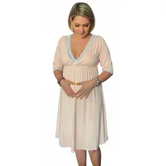 GENERICO - Camison Maternal Modelo Victoria Manga TresCuarto BCxy Lenceria