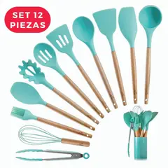UNIVERSAL - Set de Cucharones y Utensilios de Silicona para Cocina Verde 12PCS