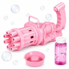MINARI - Pistola de Burbujas de 8 Agujeros + Liquido de Burbujas Rosado B08