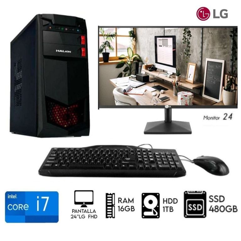 Computadora PC Core i7 3.2Ghz Ram 16GB Disco 1TB+SSD 480GB Monitor LG 24