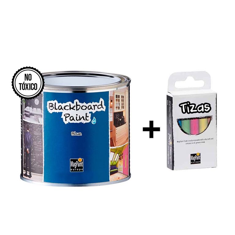 Pintura pizarra para tiza 0.5L Azul + 1 Caja de Blackboard Chalks