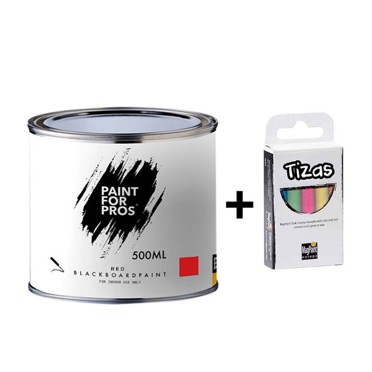 Pintura pizarra para tiza 500ml Rojo+ 1 Caja de Blackboard Chalks