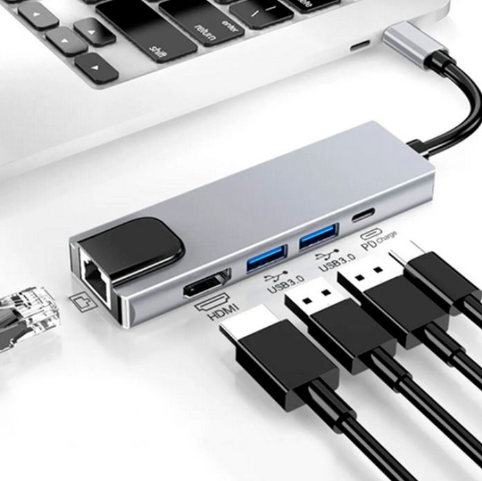 Hub Tipo C - Adaptador Multidispositivos - USB Hdmi y LAN -