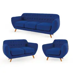 ALTO HOGAR - Juego de Sala Vintage 3 2 1 Antuane Azul