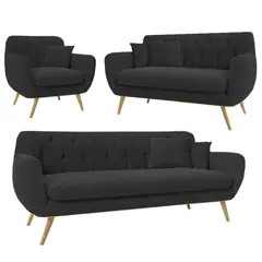 ALTO HOGAR - Juego de Sala Vintage 3 2 1 Mia Negro