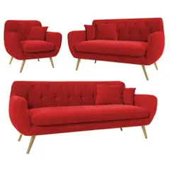 ALTO HOGAR - Juego de Sala Vintage 3 2 1 Mia Rojo