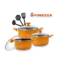 FINEZZA - Set de Ollas Antiadherente 9 Piezas NARANJA - FZ-1651T