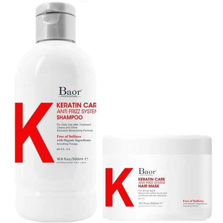 Shampoo Anti Frizz Post Alisado + Mascarilla Baor K Keratin Care