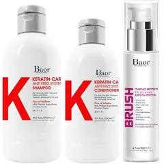 Baor Professional - Shampoo Post Alisado + Acondicionador + Brush Baor K Keratin Care
