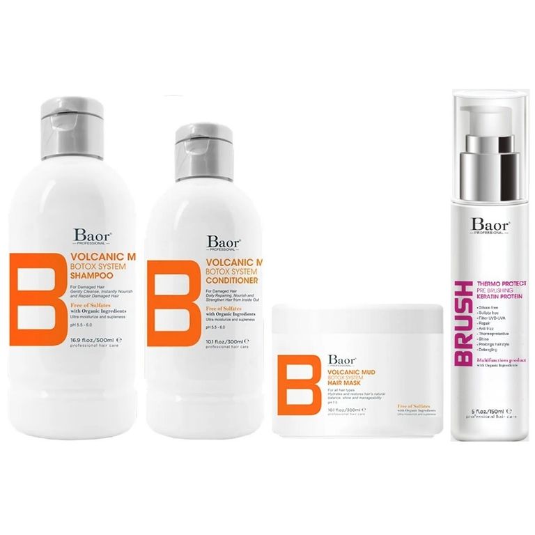 Shampoo + Acondicionador + Mascarilla + Brush Baor B Volcanic Mud