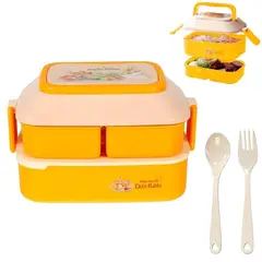 MINARI - Táper Lonchera Bento 3 Divisiones y Cubiertos Amarillo T181