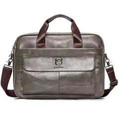 BULLCAPTAIN - Maletin cuero genuino gris caballeros
