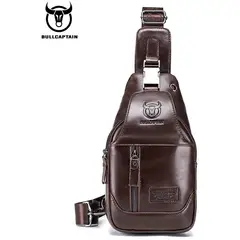BULLCAPTAIN - Morral crossbody de cuero genuino marrón ancho - hombres