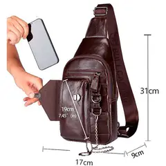 BULLCAPTAIN - Pechera morral de cuero genuino con cadena