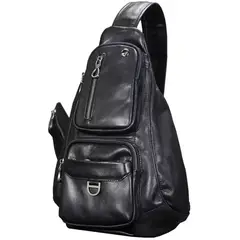 GENERICO - Mochila Morral de Cuero Netro Motera Hombres