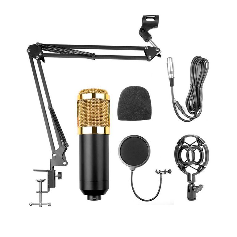 KIT Micrófono Condensador Soporte Profesional Grabación Estudio Stream