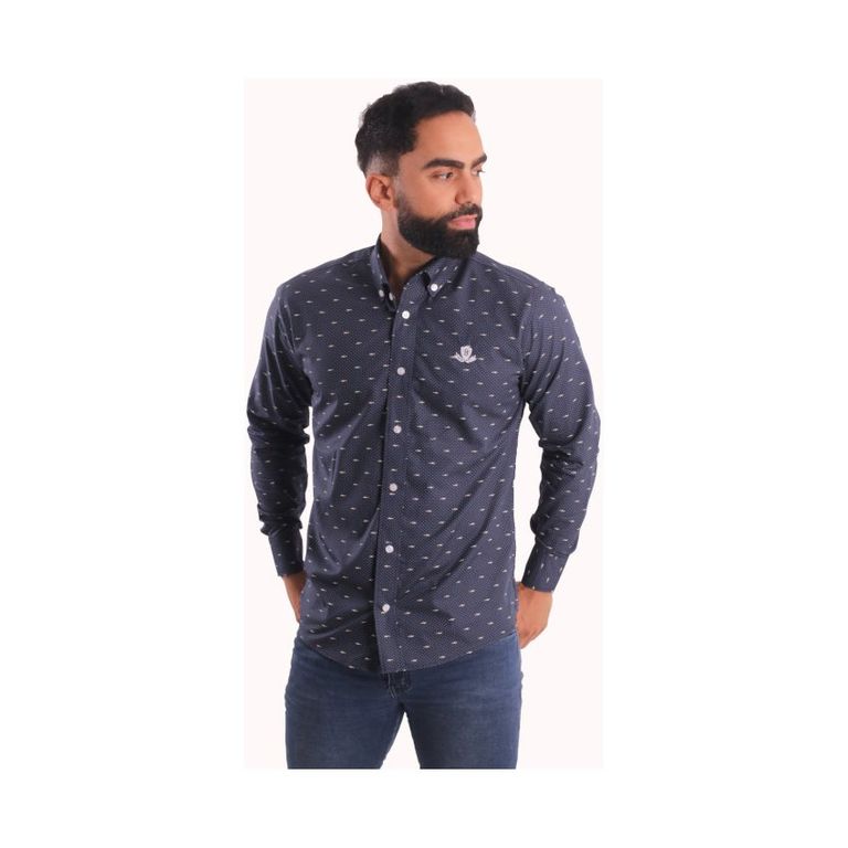 Camisa Manga Larga Clásico Hombre Algodón - Azul