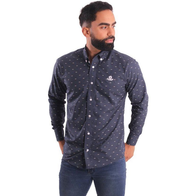 Camisa Manga Larga Clásico Piero Biani Hombre Algodón - Azul