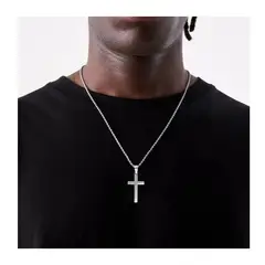 OEM - Collar Cruz Plana Hombre Acero Inoxidable Grande Regala Cumpleaños