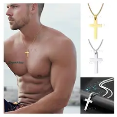 OEM - Collar Cruz Plana Hombre Acero Inoxidable Grande Regala Cumpleaños