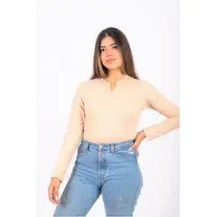 PYT - Polo Algodón Rib Manga Larga Slim Mujer