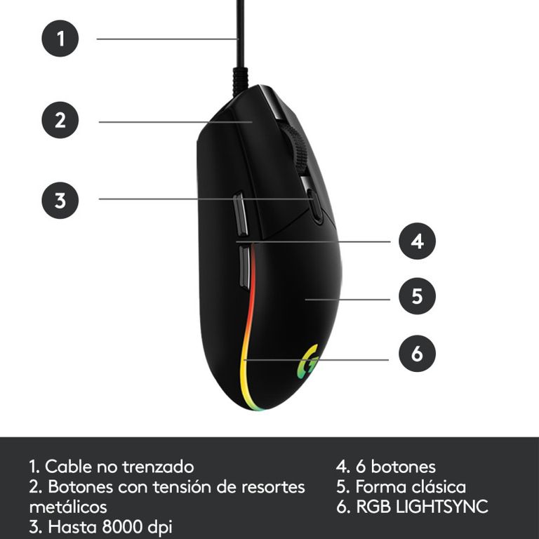 MOUSE G203 LIGHTSYNC OPTICAL 8000 DPI RGB BLACK